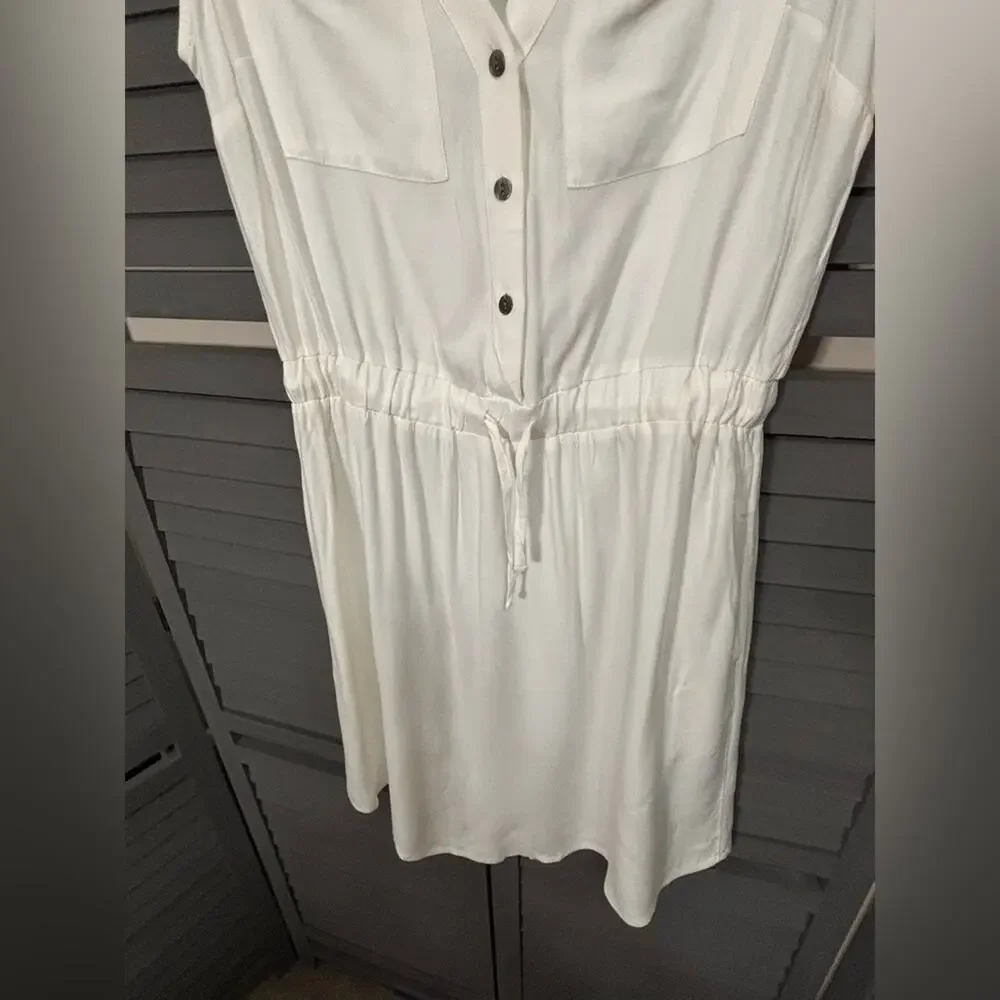 Maurices White Button-Front Elastic Drawstring Waist Sleeveless Dress Size Small